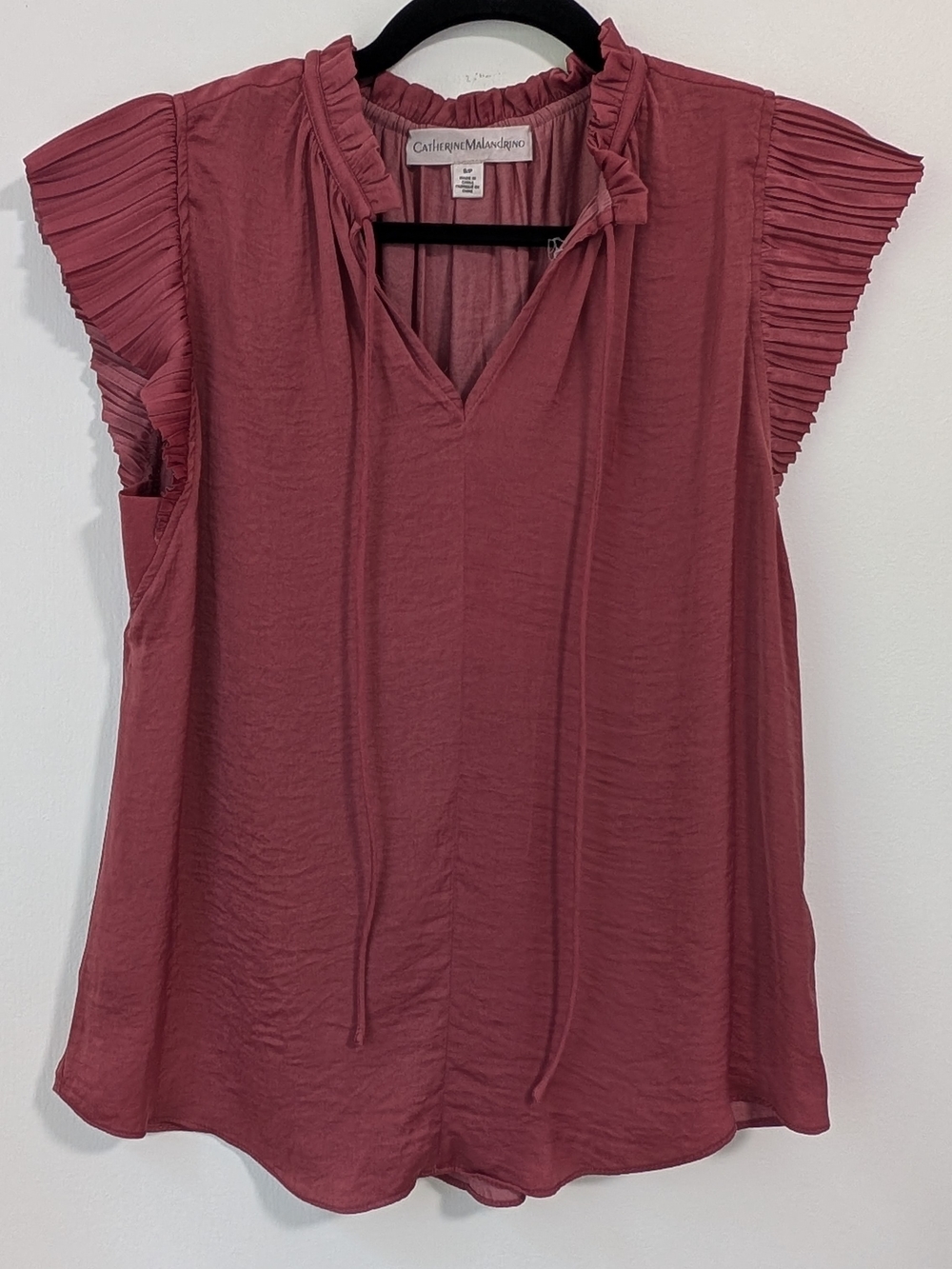 Catherine Malandrino Women Mauve Pleated Flutter Sleeve Ruffle Blouse Size SP